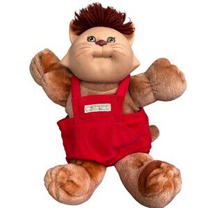 Cabbage Patch Koosas Cat Plush Doll Xavier Roberts Red Overalls Coleco Kids